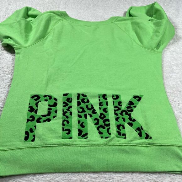 Vintage Y2K Victoria’s Secret PINK Neon Green V Neck Sweatshirt - Picture 2 of 7